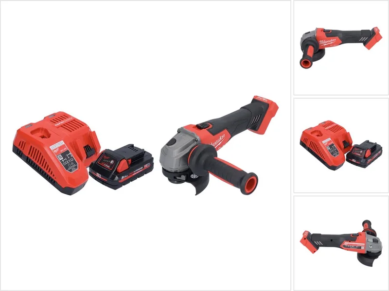 M18 FSAG115X-301 Snoerloze haakse slijper 18 V 115 mm borstelloos + 1x oplaadbare accu 3.0 Ah + lader van Milwaukee – productafbeelding
