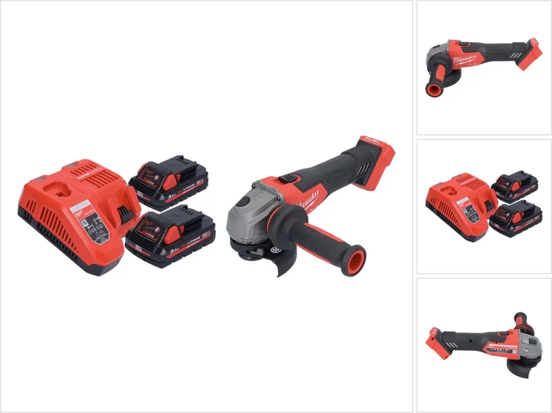 M18 FSAG115X-302 Snoerloze haakse slijper 18 V 115 mm borstelloos + 2x accu 3.0 Ah + lader van Milwaukee – productafbeelding