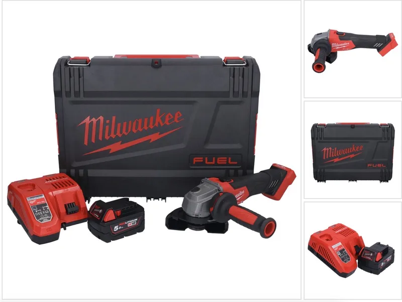 M18 FSAG115X-501X accu-haakse slijper 18 V 115 mm borstelloos + 1x accu 5,0 Ah + oplader + HD-box von Milwaukee – Produktbild