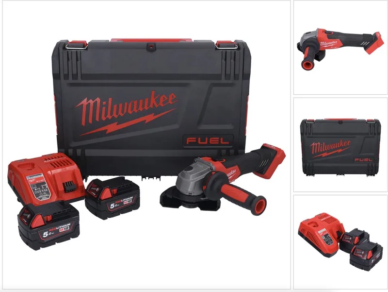 M18 FSAG115X-502X accu-haakse slijper 18 V 115 mm borstelloos + 2x accu 5,0 Ah + oplader + HD-box de Milwaukee – image du produit