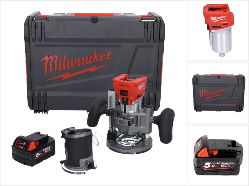 M18 FTR-501X accu bovenfrees 18 V borstelloos + 1x accu 5.0 Ah + bovenfreesmodules + HD doos - zonder lader fra Milwaukee – produktbillede