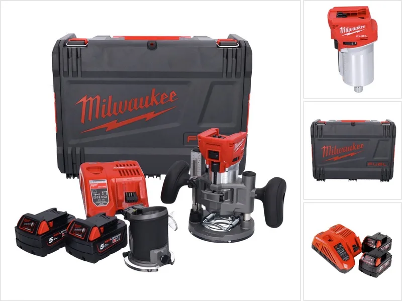 M18 FTR-502X accu bovenfrees 18 V borstelloos + 2x accu 5.0 Ah + lader + bovenfreesmodules + HD doos de Milwaukee – image du produit