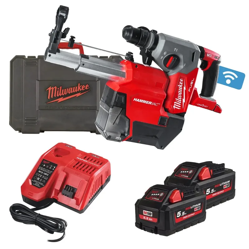 M18 FUEL™ ONEFHX DEL-552C ONE-KEY™ Accu combihamer SDS-Plus 2,5J + snelwisselboorkop + stofafzuiging 18V 5.5Ah in in koffer - 4933478506 de Milwaukee – image du produit