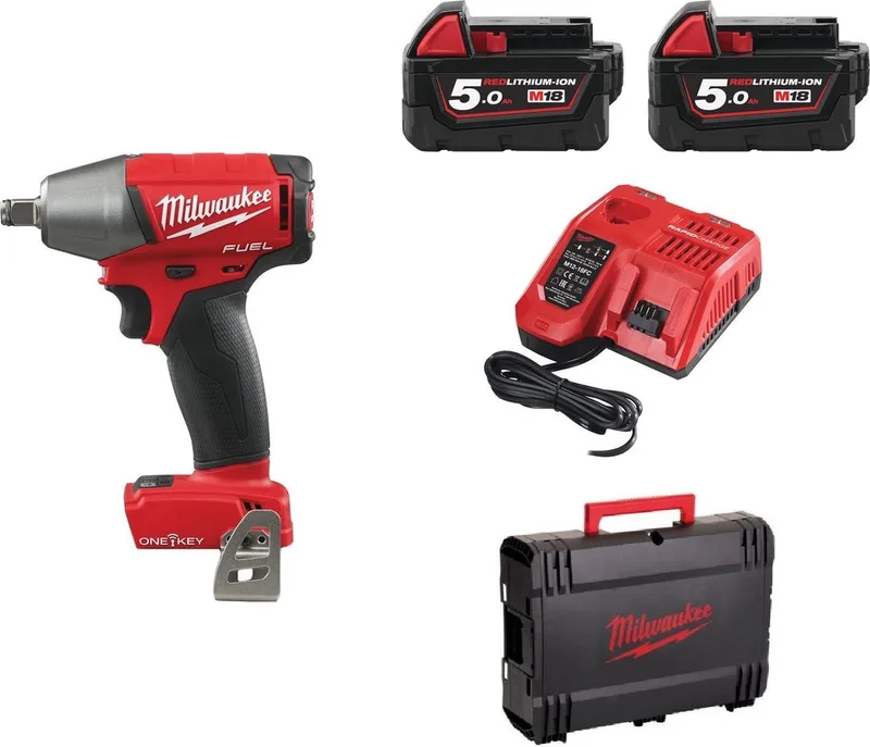 M18 ONEIWF12-502X 18V Li-Ion Accu slagmoersleutel ONE-KEY set (2x 5.0Ah accu) in HD BOX - 300Nm - 1/2" - koolborstelloos de Milwaukee – image du produit
