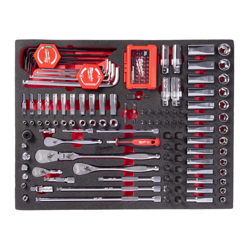 Milwaukee 153-delig 1/4" 3/8" Foam inlay & ratel-, doppen- en bitdoppenset - TOOLGUARD™ - 4932500756 de Milwaukee – image du produit