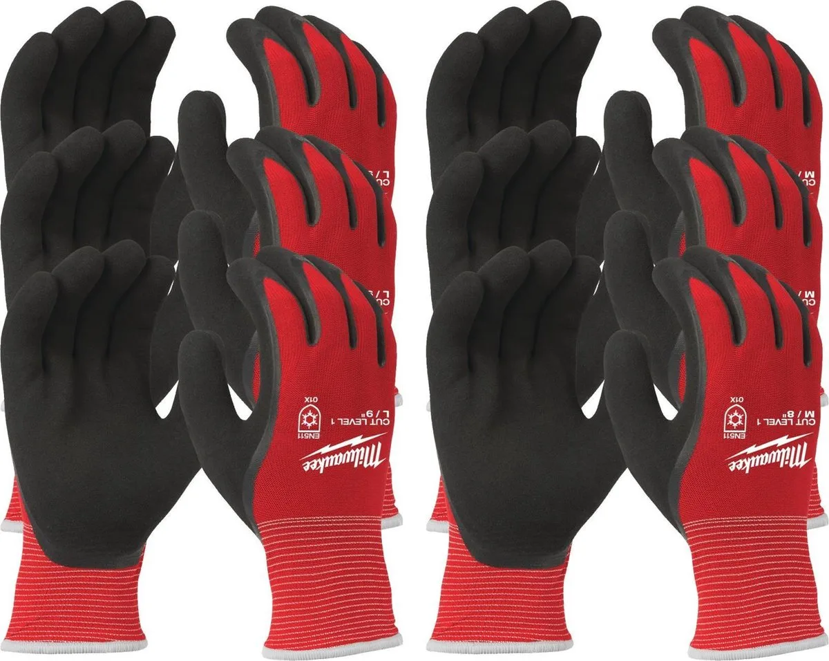 Milwaukee 4932471607 Werkhandschoenen - Snijklasse 1 - 9/L- 12 paar van Milwaukee, Rood – productafbeelding