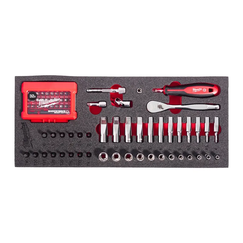 Milwaukee 76-delig 1/4" Foam inlay FOUR FLAT doppen- en bitset - TOOLGUARD™ - 4932499293 de Milwaukee – image du produit