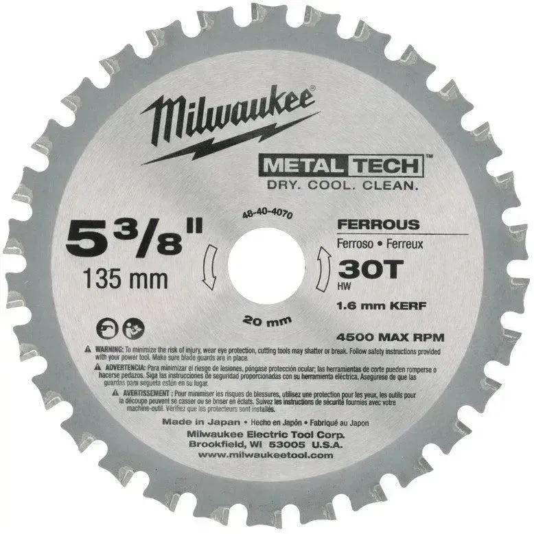 Ø 135mm Asgat 20mm 30T Cirkelzaagblad voor Metaal - 48404070 de Milwaukee – image du produit