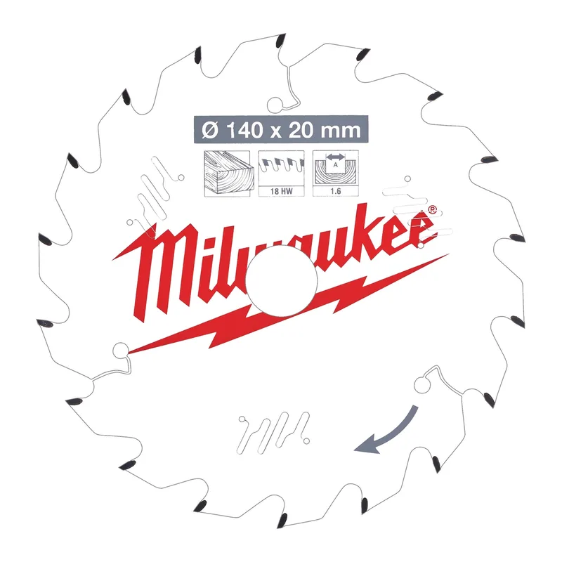 Ø 140mm Asgat 20mm 18T Cirkelzaagblad voor Hout - 4932471310 de Milwaukee – image du produit