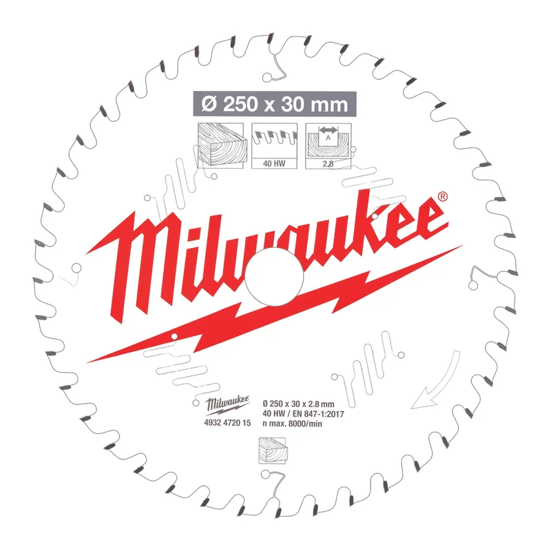 Ø 250mm Asgat 30mm 40T Cirkelzaagblad voor Hout - 4932472015 von Milwaukee – Produktbild