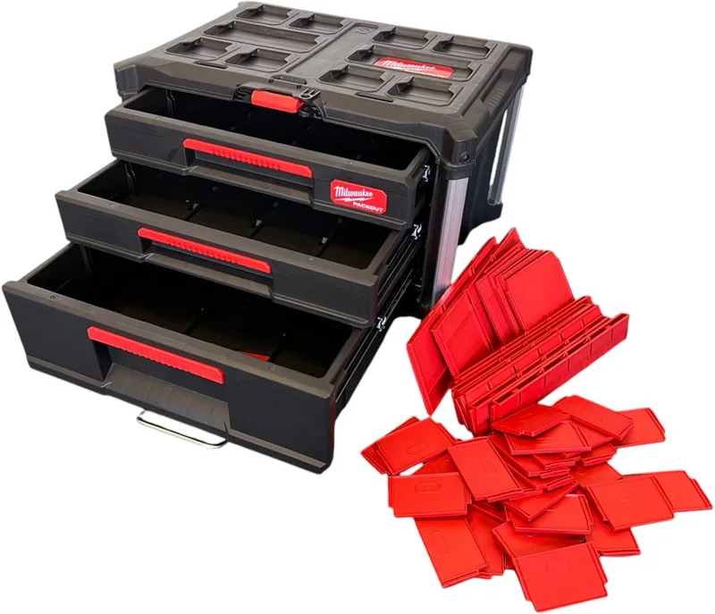 PACKOUT 2 + 1 Lade Gereedschapskoffer Gereedschapskoffer 363 x 564 x 414 mm ( 4932493190 ) Lade organiser fra Milwaukee, Sort – produktbillede