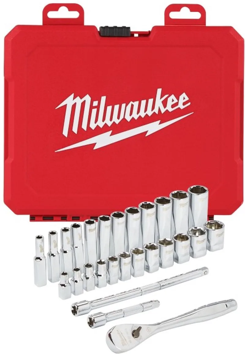 Ratel + doppen set 1/4 Drive 28 pc Ratchet + Socket Set Metric - 4932464943 by Milwaukee – product image