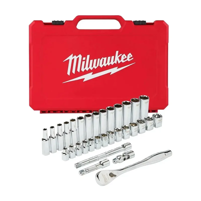 Ratel + doppen set 3/8 Drive 32 pc Ratchet + Socket Set Metric - 4932464945 by Milwaukee – product image