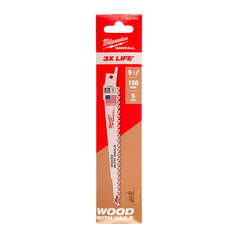 Reciprozaagblad SAWZALL hout 150 mm Thin Kerf 5 TPI (5 stuks) - 48475035 de Milwaukee – image du produit