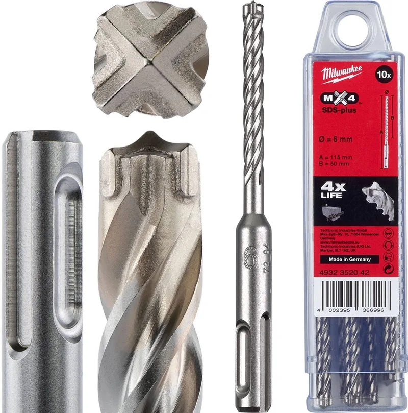 SDS-plus MX4 hamerboren - 4-kanten snijdend / 10 stuks SDS-Plus MX4 6 x 115-10 stuks - 4932352042 by Milwaukee – product image