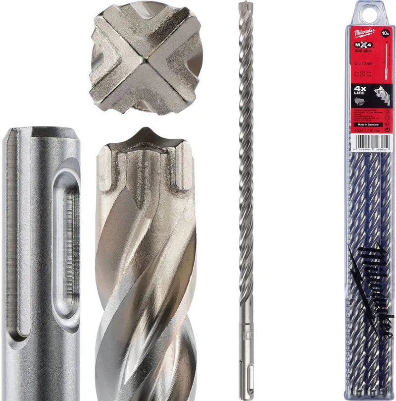 SDS-plus MX4 hamerboren - 4-kanten snijdend / 10 stuks SDS-Plus MX4 10 x 265-10 stuks - 4932471254 de Milwaukee – image du produit