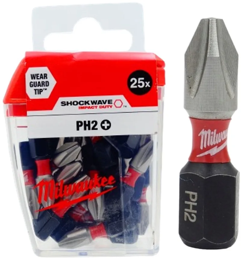 SHOCKWAVE PH2 slagmoer bit 25mm - 25 stuks by Milwaukee – product image