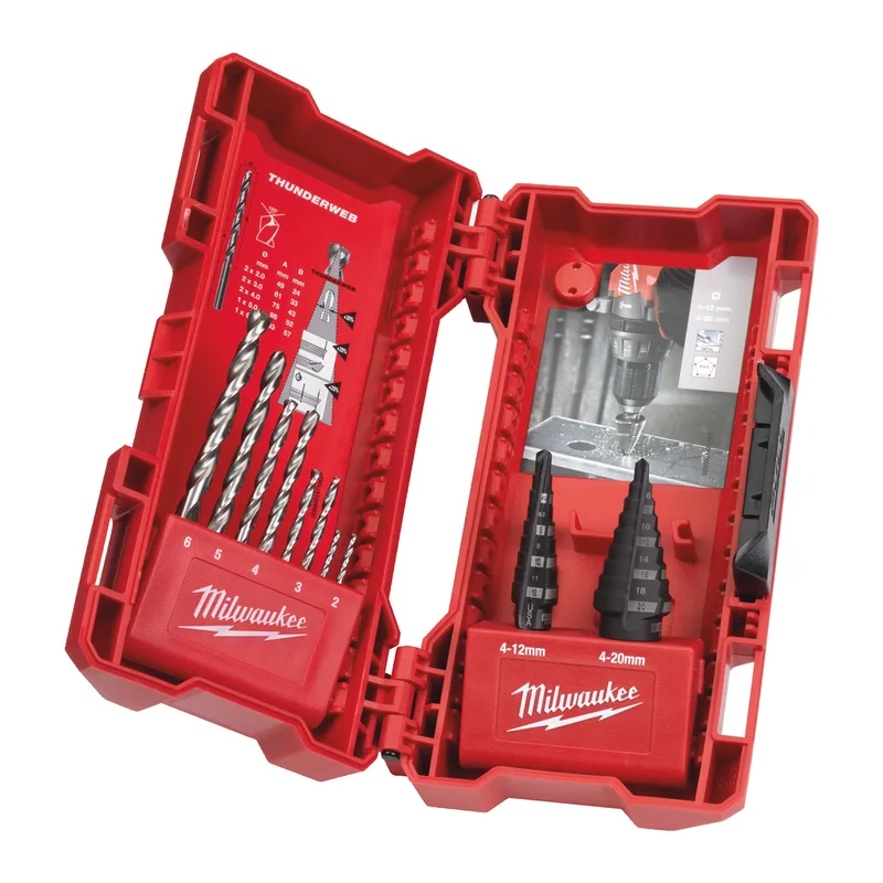 Stappen- & THUNDERWEB metaalboren set (Stappenboren: 4-12/1,4-20mm, Metaalboren: 2x2/2x3/2x4/5/6mm) - 4932501119 by Milwaukee – product image