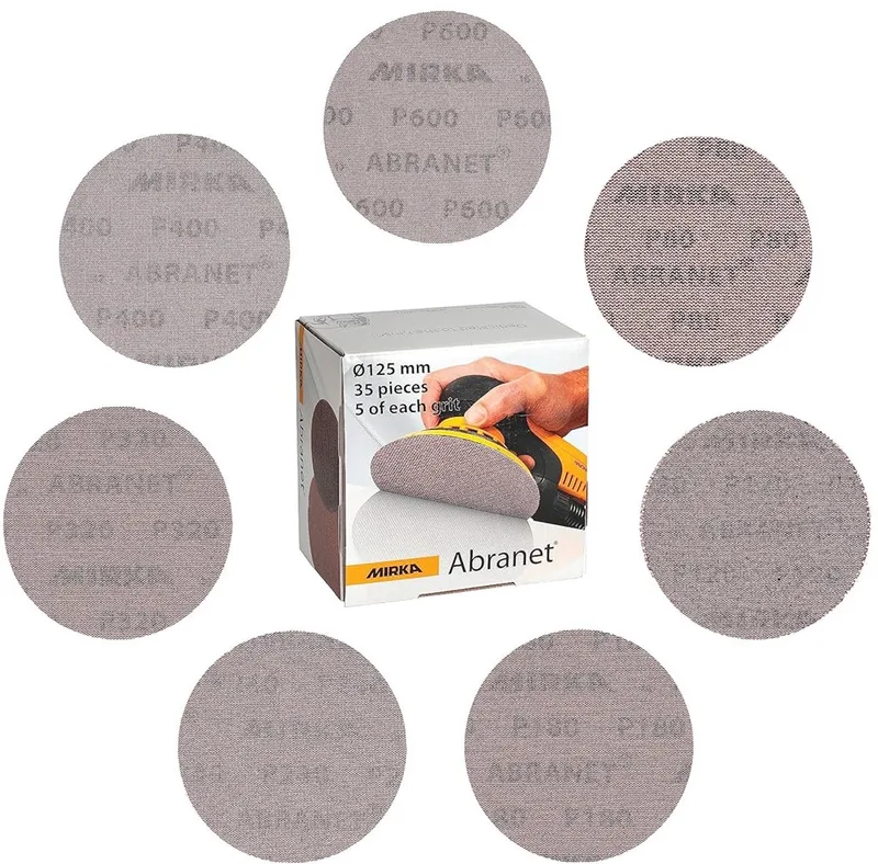 Abranet Net Schuurschijf Ø 125 mm klittenband / Mix-pack 5 stuks van elke korrel 80, 120, 180, 240, 320, 400, 600 / 35 stuks / Voor alle 125 mm elektrische excenterschuurmachines en schuurmachines von Mirka – Produktbild