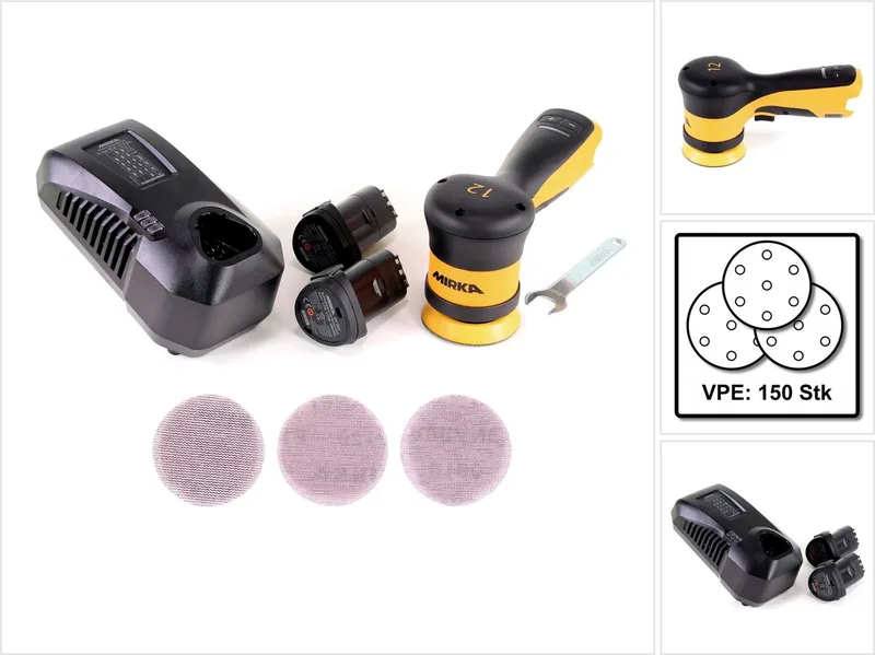 AROP-B 312NV 77mm Exzenterschleifer Poliermaschine Hub 12mm 10,8V Brushless ( 8991012311 ) + 2x Akku 2,5Ah + Ladegerät + 150x ABRANET Schleifscheiben de Mirka – image du produit