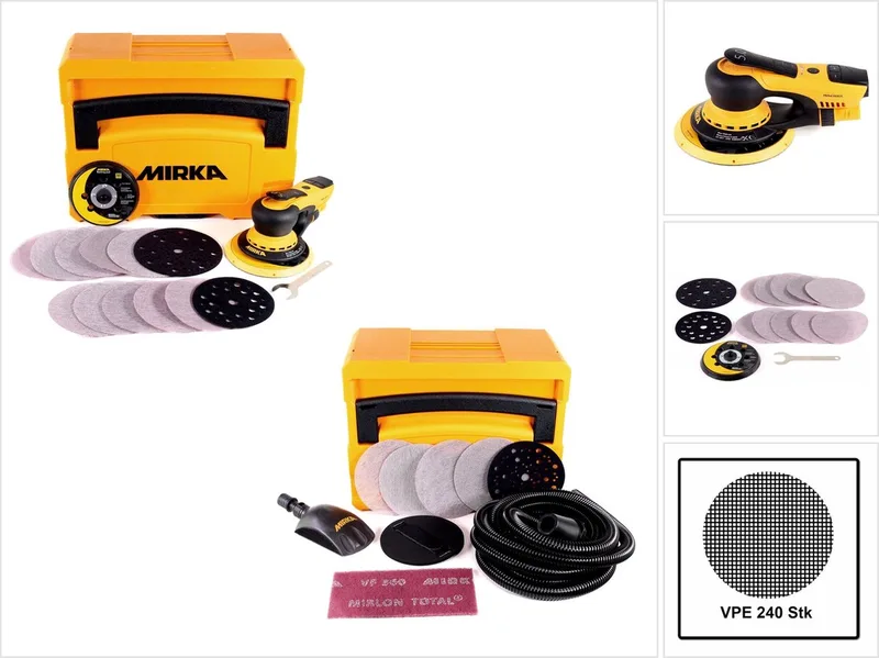 DEROS 5650CV Exzenterschleifer 125mm/150mm 5,0 Hub Brushless + Schleif Solution Case Set + Roundy + 240x Schleifscheiben von Mirka – Produktbild