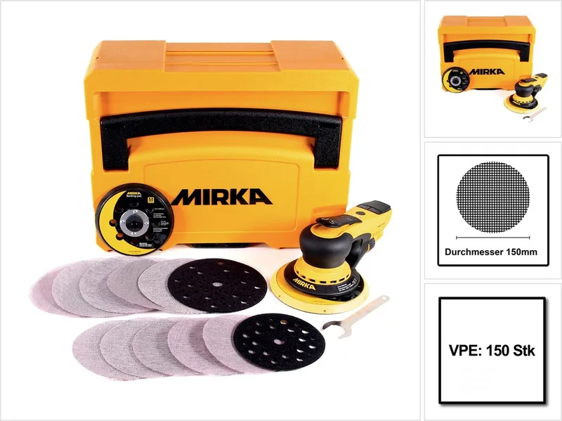 DEROS-Kit Abranet 5650CV Exzenterschleifer 350W 125mm/150mm 5,0 Hub Brushless + 150 Stk. Schleifscheiben Grip versch. Körnungen + systainer ( KIT1904WOMDE ) de Mirka – image du produit