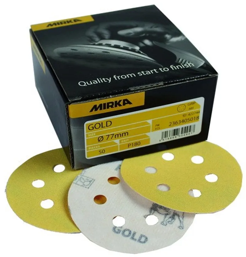 Gold Schuurschijven 77mm met 6 gaten / 50 stuks - P80 de Mirka – image du produit