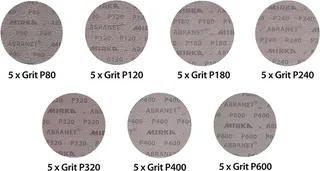 Schleifpapier Abranet Schleifscheiben (Mix Pack), (35 St), Ø150mm, Schleifen von Holz, Spachtel, Lack, Kunststoff de Mirka, Marron – image du produit 3 sur 5