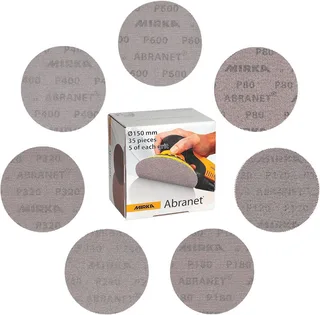 Schleifpapier Abranet Schleifscheiben (Mix Pack), (35 St), Ø150mm, Schleifen von Holz, Spachtel, Lack, Kunststoff de Mirka, Marron – image du produit 1 sur 5
