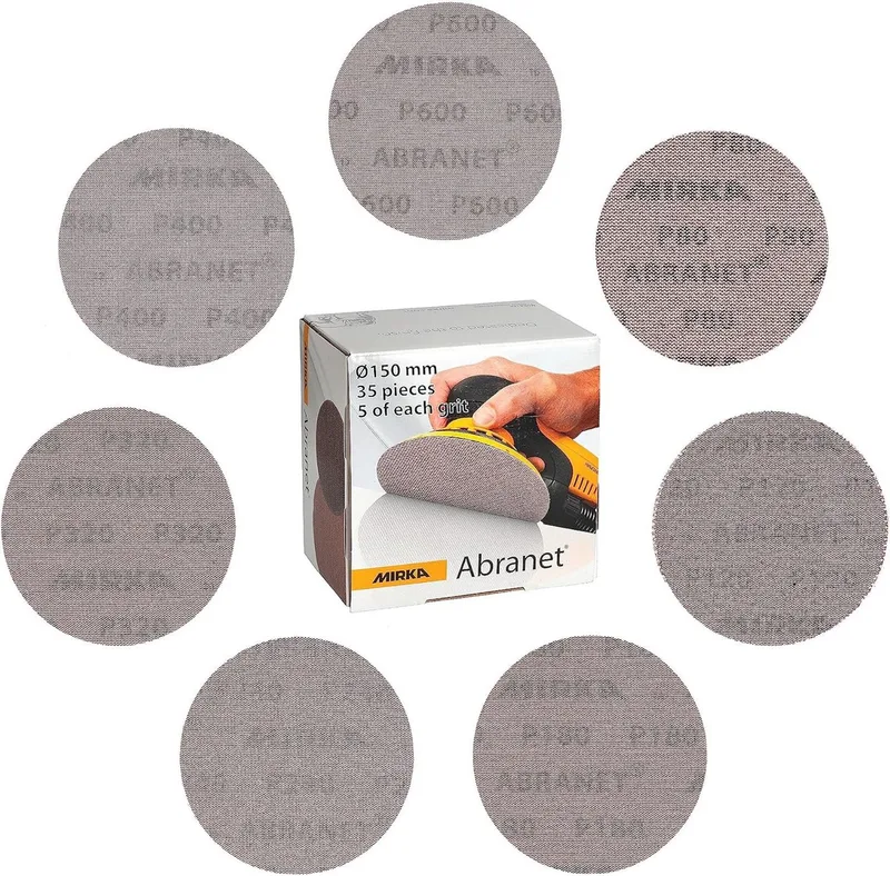 Schleifpapier Abranet Schleifscheiben (Mix Pack), (35 St), Ø150mm, Schleifen von Holz, Spachtel, Lack, Kunststoff de Mirka, Marron – image du produit 1 sur 5