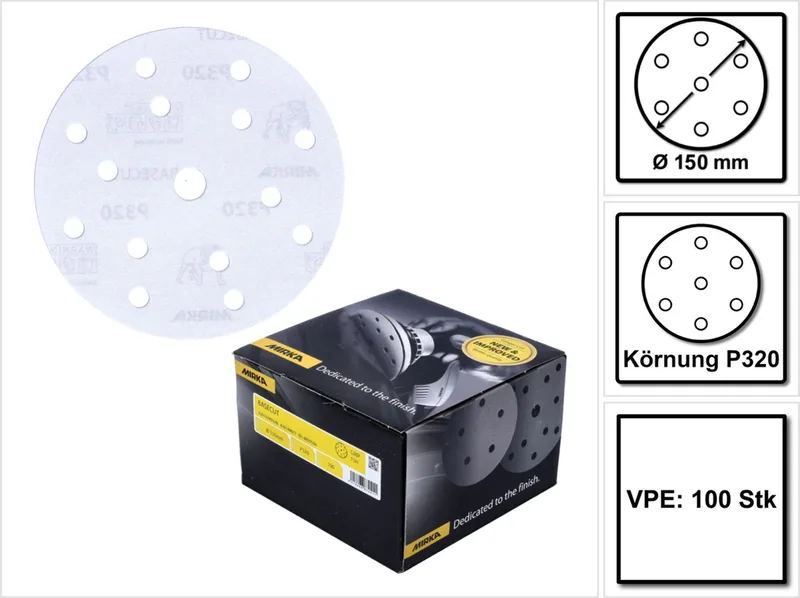 schuurschijven basecut korrel P320 150 mm 100 stk de Mirka – image du produit
