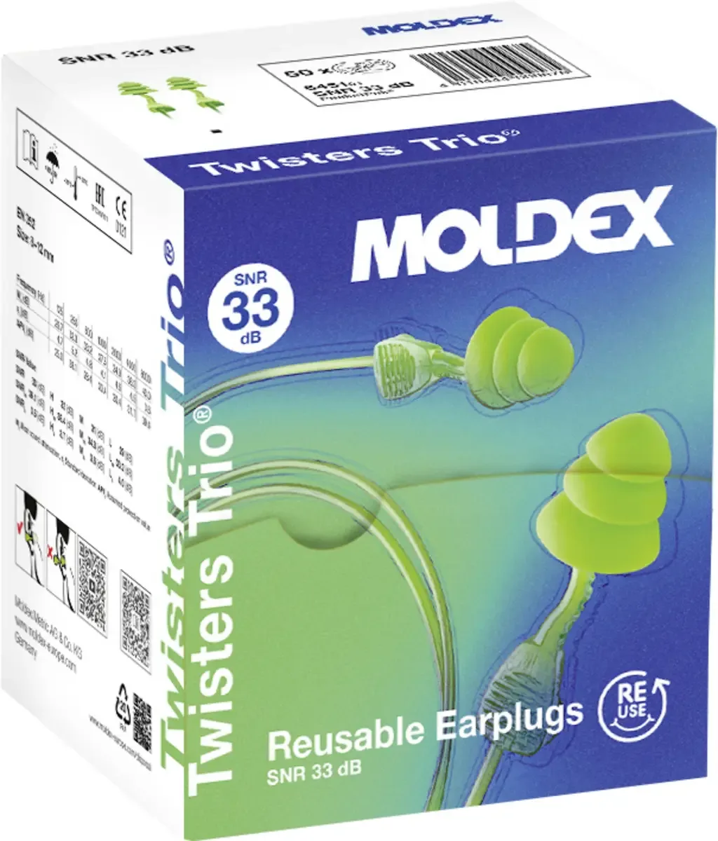 Moldex 645101 Twisters Trio Cord Oordoppen 33 dB Vaker te gebruiken 1 stuk(s) van Moldex, Groen – productafbeelding