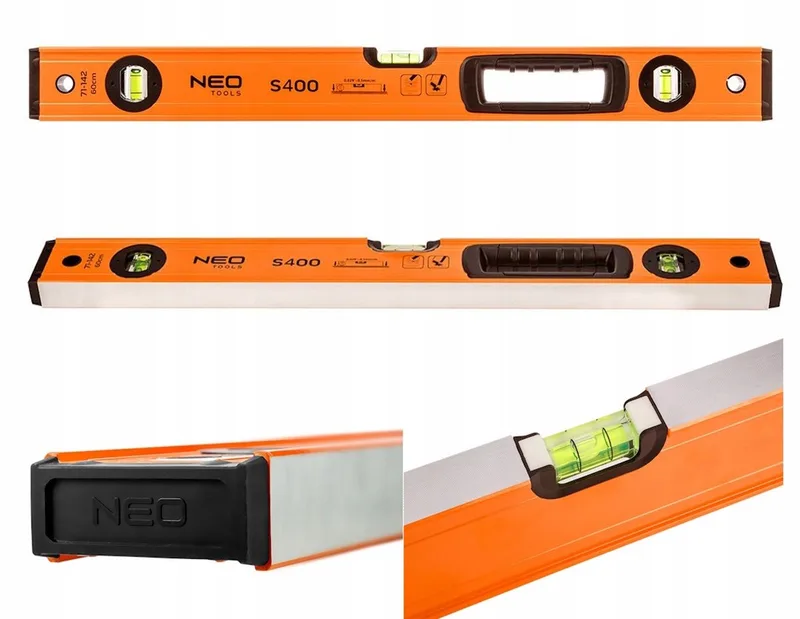 Aluminium waterpas S400, 60cm, 3 niveaus by Neo Tools, Orange – product image