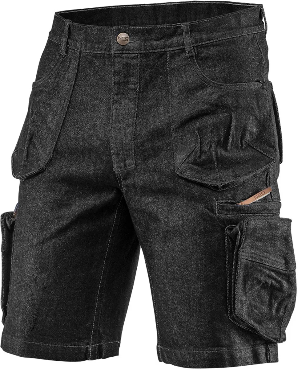 DENIM BLACK Serie - Kort Werkshort - Zwart - 7 Zakken fra Neo Tools, Sort, M – produktbillede
