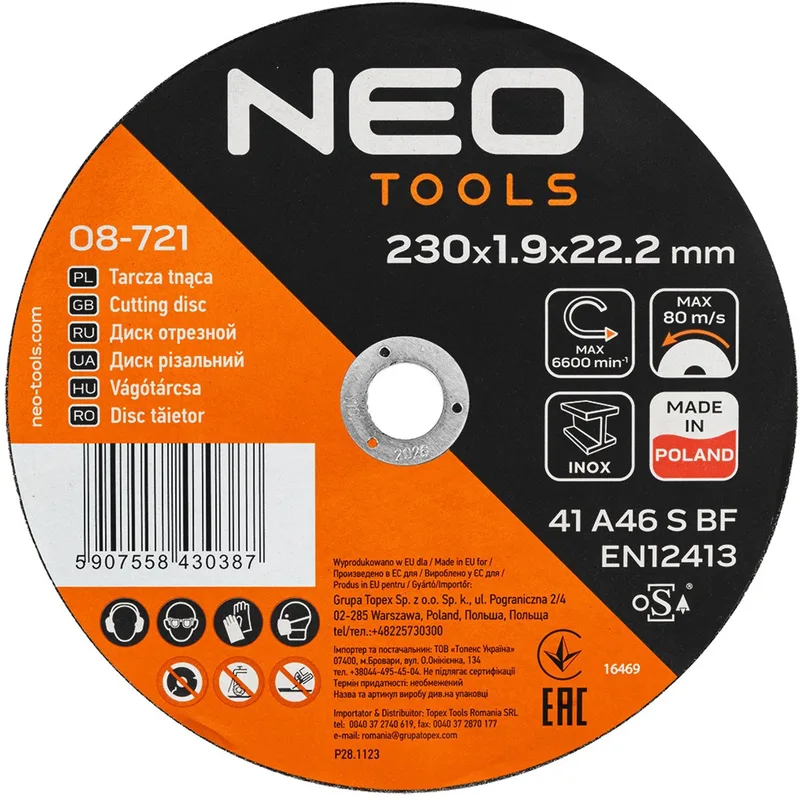 Doorslijpschijf - 230mm - INOX - Staal van Neo Tools – productafbeelding