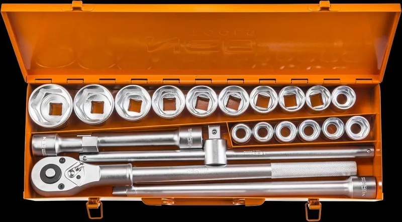 Dopsleutelset - 3/4" - 21-delig - Chroom-Vanadiumstaal fra Neo Tools, Blå – produktbillede
