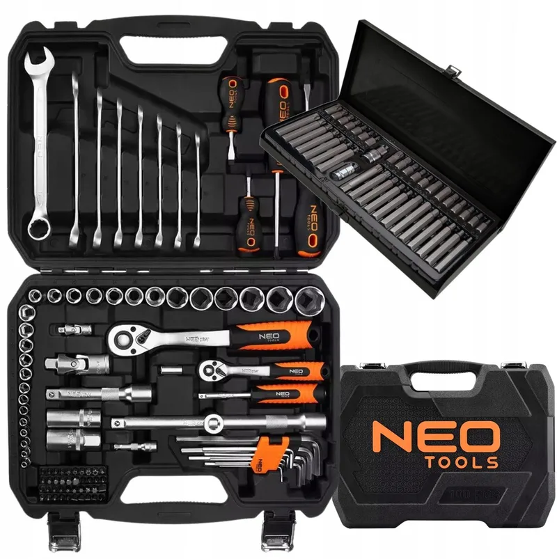 Gereedschapset 100-delig met 40-delige Bitset - Chroom-Vanadium by Neo Tools, Black – product image