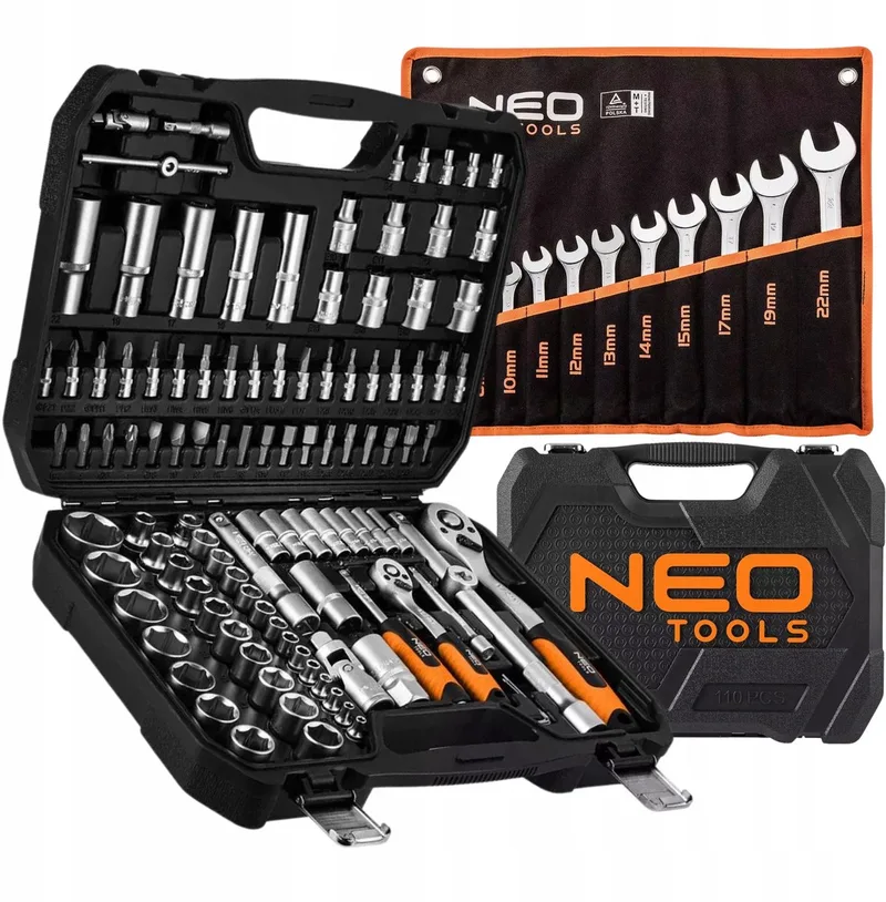 Gereedschapset 110-delig: Dop- & Ringsteeksleutels van Neo Tools, Zwart – productafbeelding