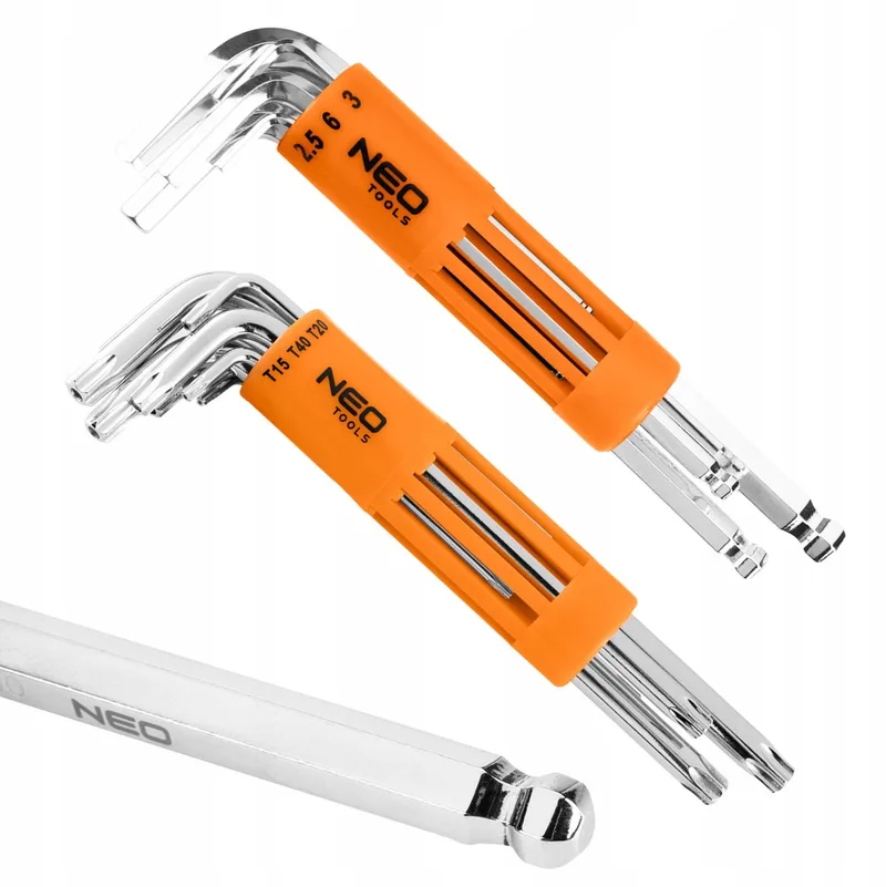Gereedschapset: 16 Lange Inbussleutels (8x) en Torx (8x) met Kogelkop de Neo Tools – image du produit