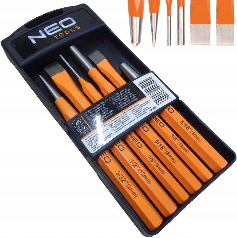 Gereedschapset: 6-delige Set Ponsen, Beitels en Drijvers von Neo Tools – Produktbild
