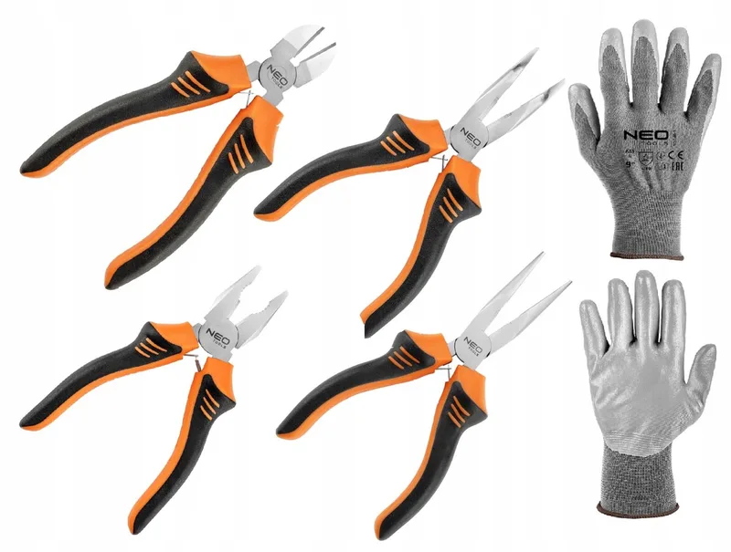 Gereedschapset: Tangen, Combinatietang & Handschoenen (180mm) de Neo Tools, Gris – image du produit