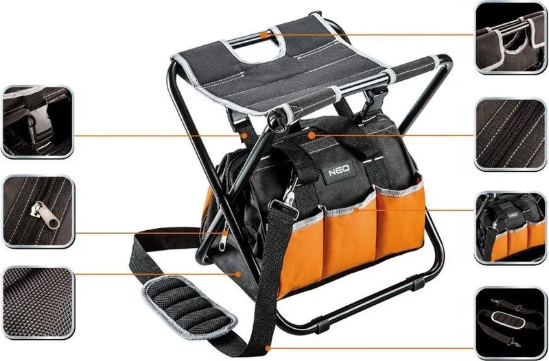 Gereedschapstas met Kruk - Verstelbare Schouderriem - 6 Buitenpockets by Neo Tools, Black – product image