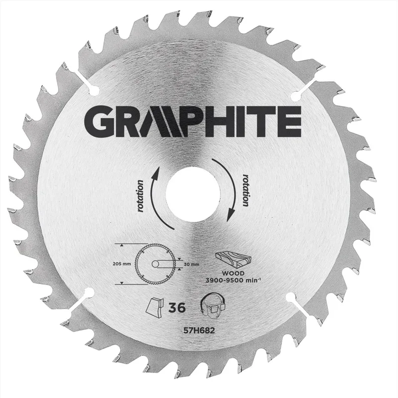 Graphite 57H682 Cirkelzaagblad voor Hout 205mm, Asgat 30mm, Tanden 36, Dikte 3,2, Vulringen 16/20/25, TCT de Neo Tools – image du produit
