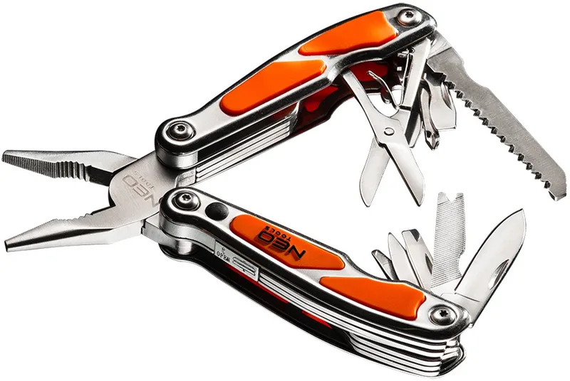 Multitool met LED - 12-delig - Vervangbare Kopstukken van Neo Tools, Rood – productafbeelding
