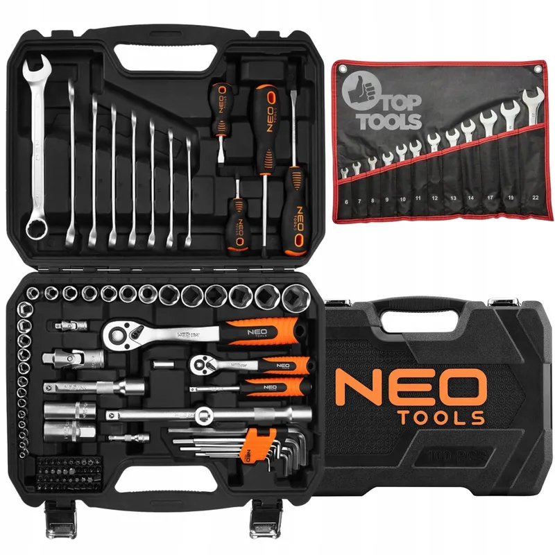 NEO 100-delige doppenset 1/2" & 1/4" met ringsleutels by Neo Tools, Orange – product image