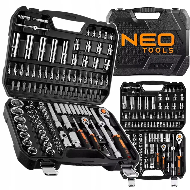 NEO 110-delige DOPPENSET 1/2", 1/4" Professionele koffer von Neo Tools, Schwarz – Produktbild