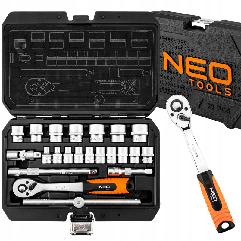 NEO 22-delige Doppenset 3/8" met Ratel en Verlengstukken, CrV de Neo Tools – image du produit