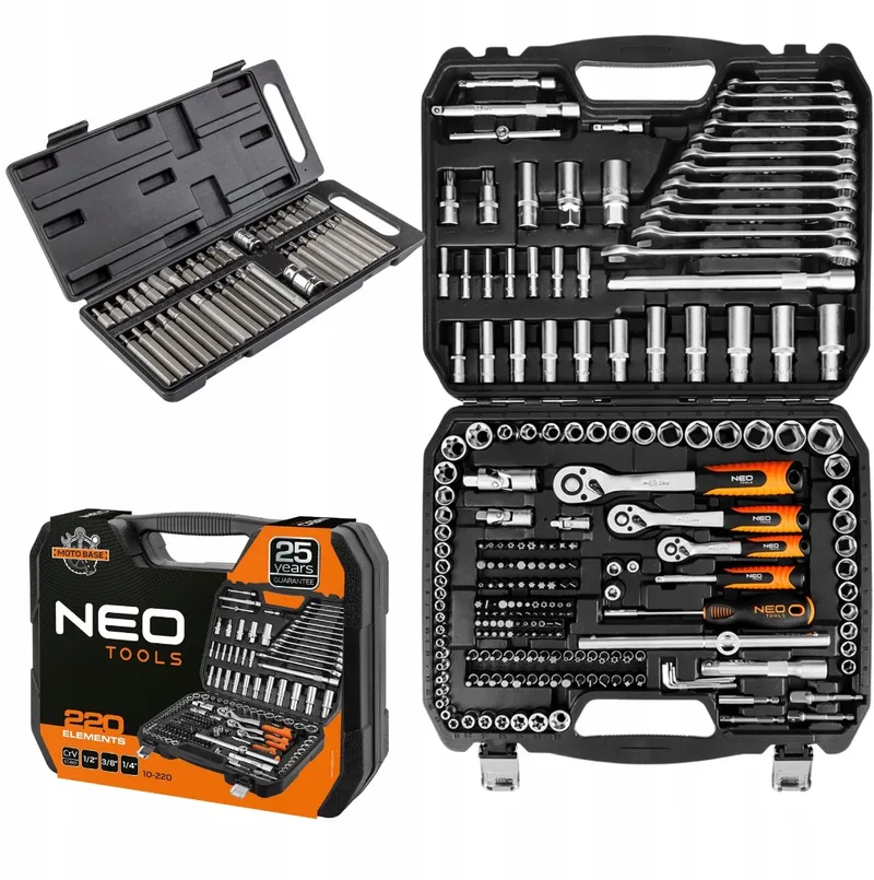 NEO 220-delig Doppenset & Schroefbits - Professioneel Gereedschap by Neo Tools, Black – product image