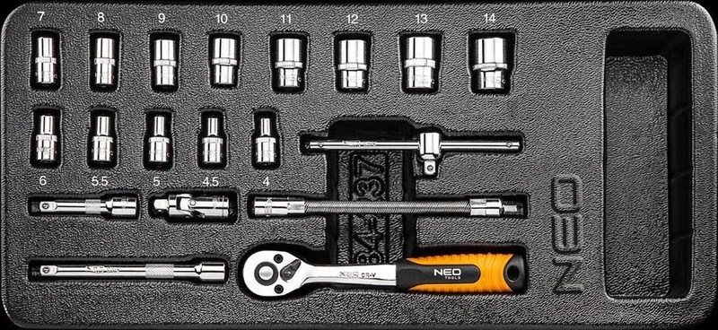 NEO - Dopsleutelset - 19-delig - Chroom-Vanadium Staal - 1/4 inch by Neo Tools, Neutraal – product image