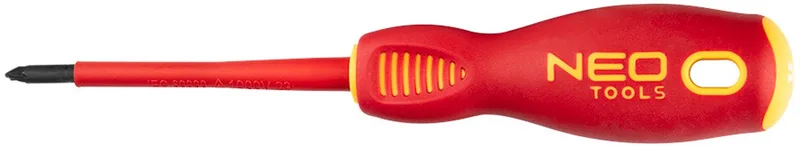 Plus-Min Schroevendraaier - Isolatie 1000V - SL/PZ1 - 80mm - Trapeziumvormige Handgreep von Neo Tools, Schwarz – Produktbild